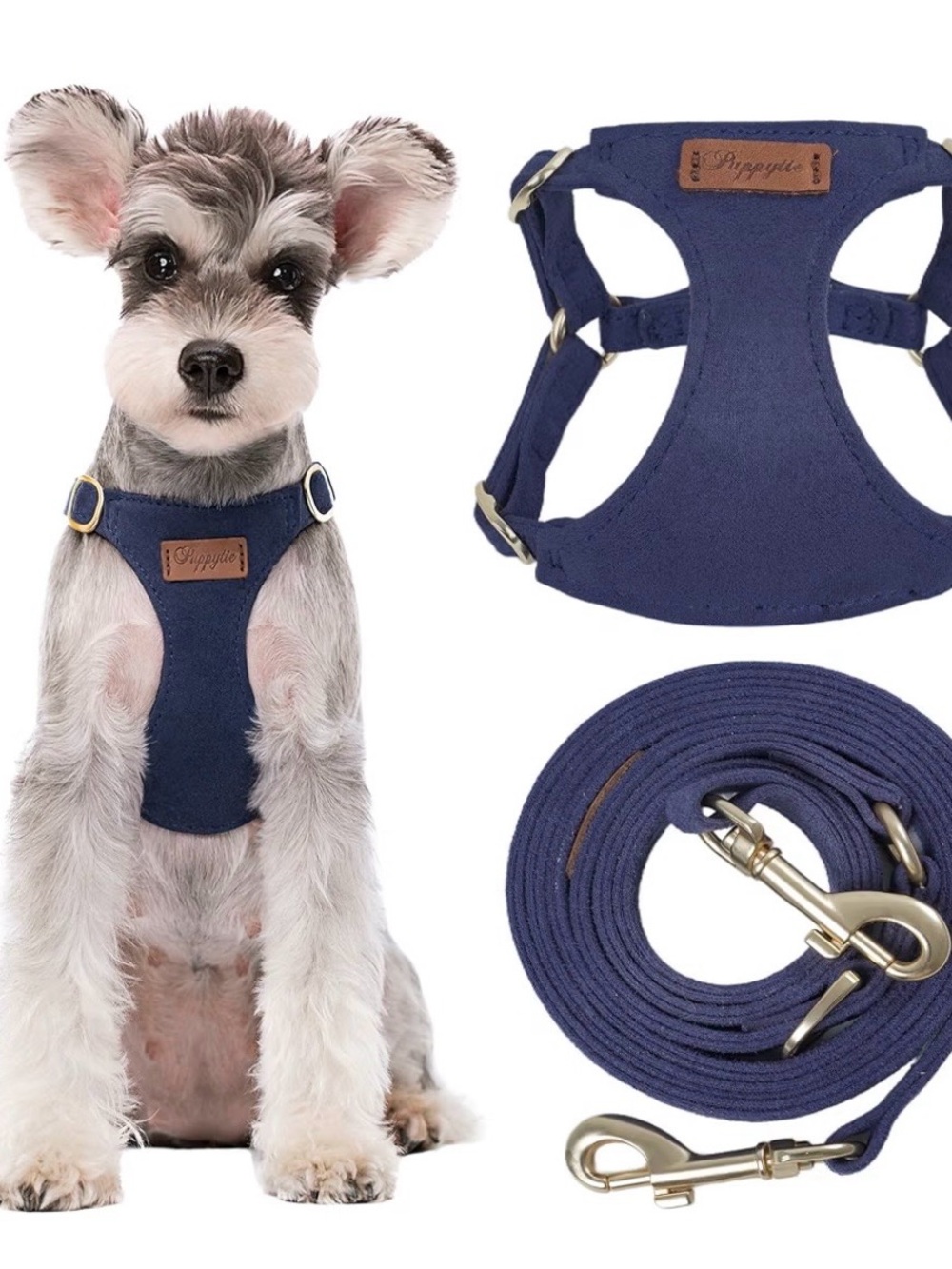 Puppytie Navy Denim Look No-Pull Dog Harness and Matching Leash Set